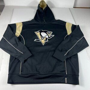 Y2K Reebok NHL Pittsburgh Penguins Hockey Sweatshirt Medium Black Faded Hoodie